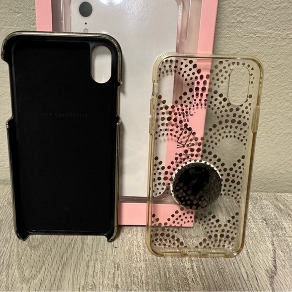 iPhone XR cases: black & gold Kate Spade, clear & rose gold dot Merry Christmas - Picture 3 of 4